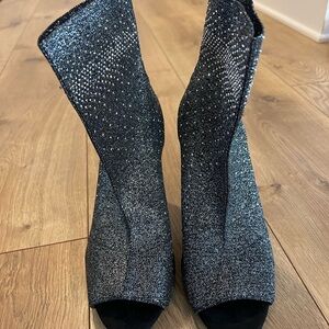 Sparkling Black and Silver Peep Toe Boots